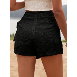 Womens Elegant High Waist Solid Color Eyelet Wrap Tie Skort - Lace Up, Micro Elastic Polyester Fabric, No Printing, Woven, Summer Vacation Style - Comfortable and Chic Short Skort for Women Womens Elegant High Waist Solid Color Eyelet Wrap Tie Skort - Lace Up, Micro Elastic Polyester Fabric, No Printing, Woven, Summer Vacation Style - Comfortable and Chic Short Skort for Women