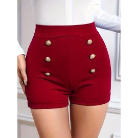 High Waist Womens Shorts - Fashionable Solid Color with Eye-Catching Buttons - Comfy Casual Style for Everyday Wear - A Trendy Closet Essential High Waist Womens Shorts - Fashionable Solid Color with Eye-Catching Buttons - Comfy Casual Style for Everyday Wear - A Trendy Closet Essential