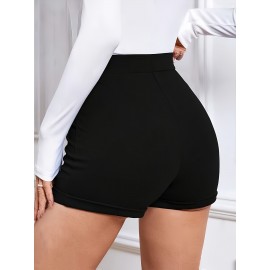 High Waist Womens Shorts - Fashionable Solid Color with Eye-Catching Buttons - Comfy Casual Style for Everyday Wear - A Trendy Closet Essential High Waist Womens Shorts - Fashionable Solid Color with Eye-Catching Buttons - Comfy Casual Style for Everyday Wear - A Trendy Closet Essential