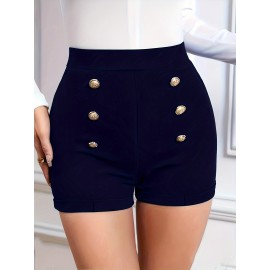 High Waist Womens Shorts - Fashionable Solid Color with Eye-Catching Buttons - Comfy Casual Style for Everyday Wear - A Trendy Closet Essential High Waist Womens Shorts - Fashionable Solid Color with Eye-Catching Buttons - Comfy Casual Style for Everyday Wear - A Trendy Closet Essential