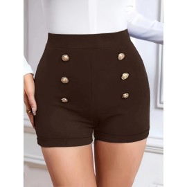 High Waist Womens Shorts - Fashionable Solid Color with Eye-Catching Buttons - Comfy Casual Style for Everyday Wear - A Trendy Closet Essential High Waist Womens Shorts - Fashionable Solid Color with Eye-Catching Buttons - Comfy Casual Style for Everyday Wear - A Trendy Closet Essential