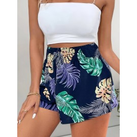 Stylish Women's Leaf Print Wide Leg Shorts - Casual Shirred Elastic High Waist Shorts for Spring & Summer Stylish Women's Leaf Print Wide Leg Shorts - Casual Shirred Elastic High Waist Shorts for Spring & Summer