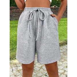 Stretchy Slant Pocket Drawstring Shorts - Ultra-Comfy Casual Elastic Waist Shorts with Micro Elasticity for Spring & Summer - Womens Polyester Solid Color Knit Fabric Shorts with Lace Up Closure and Machine Washable Design Stretchy Slant Pocket Drawstring Shorts - Ultra-Comfy Casual Elastic Waist Shorts with Micro Elasticity for Spring & Summer - Womens Polyester Solid Color Knit Fabric Shorts with Lace Up Closure and Machine Washable Design