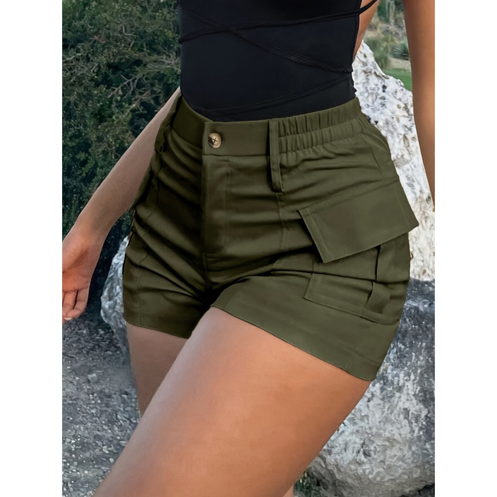 Womens High Waist Cargo Shorts with Flap Pockets - Stylish Vacation Wear for Spring & Summer - Trendy Comfortable Fashion Womens High Waist Cargo Shorts with Flap Pockets - Stylish Vacation Wear for Spring & Summer - Trendy Comfortable Fashion