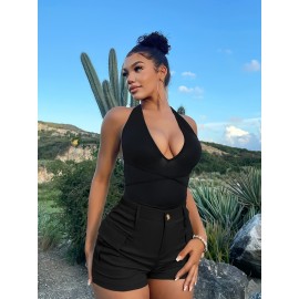 Womens High Waist Cargo Shorts with Flap Pockets - Stylish Vacation Wear for Spring & Summer - Trendy Comfortable Fashion Womens High Waist Cargo Shorts with Flap Pockets - Stylish Vacation Wear for Spring & Summer - Trendy Comfortable Fashion