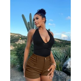 Womens High Waist Cargo Shorts with Flap Pockets - Stylish Vacation Wear for Spring & Summer - Trendy Comfortable Fashion Womens High Waist Cargo Shorts with Flap Pockets - Stylish Vacation Wear for Spring & Summer - Trendy Comfortable Fashion