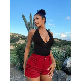 Womens High Waist Cargo Shorts with Flap Pockets - Stylish Vacation Wear for Spring & Summer - Trendy Comfortable Fashion Womens High Waist Cargo Shorts with Flap Pockets - Stylish Vacation Wear for Spring & Summer - Trendy Comfortable Fashion