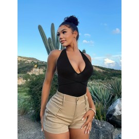 Womens High Waist Cargo Shorts with Flap Pockets - Stylish Vacation Wear for Spring & Summer - Trendy Comfortable Fashion Womens High Waist Cargo Shorts with Flap Pockets - Stylish Vacation Wear for Spring & Summer - Trendy Comfortable Fashion