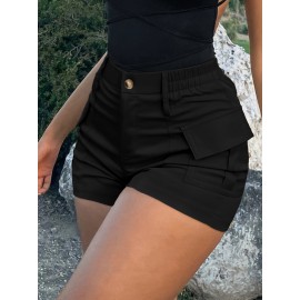 Womens High Waist Cargo Shorts with Flap Pockets - Stylish Vacation Wear for Spring & Summer - Trendy Comfortable Fashion Womens High Waist Cargo Shorts with Flap Pockets - Stylish Vacation Wear for Spring & Summer - Trendy Comfortable Fashion