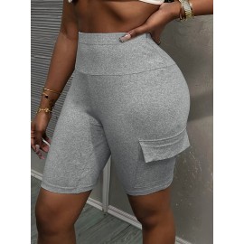 Solid Color High Waist Shorts, Casual Skinny Fit Shorts For Spring & Summer, Women's Clothing Solid Color High Waist Shorts, Casual Skinny Fit Shorts For Spring & Summer, Women's Clothing