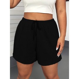 Solid Color Drawstring Shorts, Vacation Loose Shorts For Spring & Summer, Women's Clothing