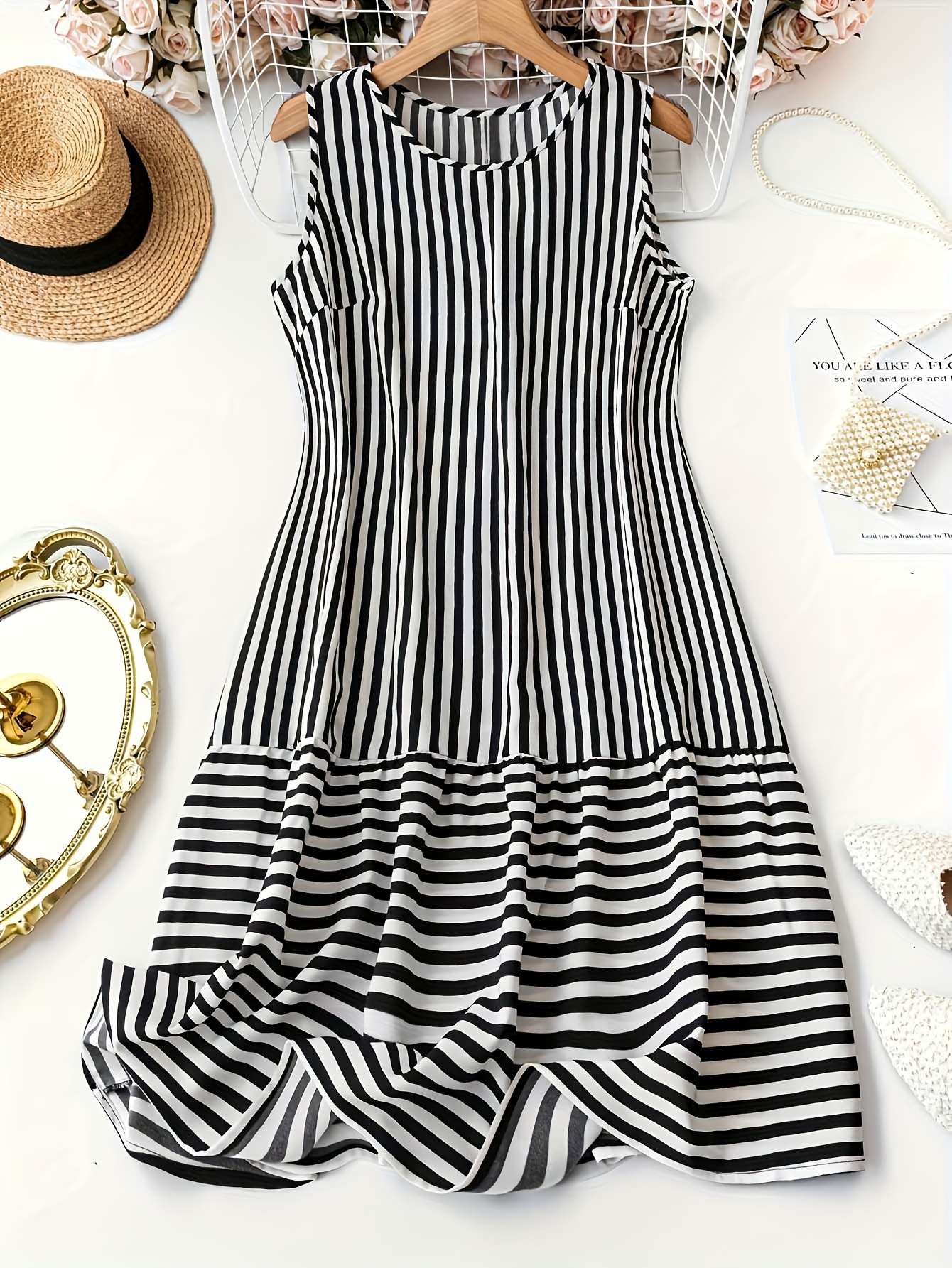 plus size stripe print tank dress casual sleeveless dress for spring summer womens plus size clothing details 1