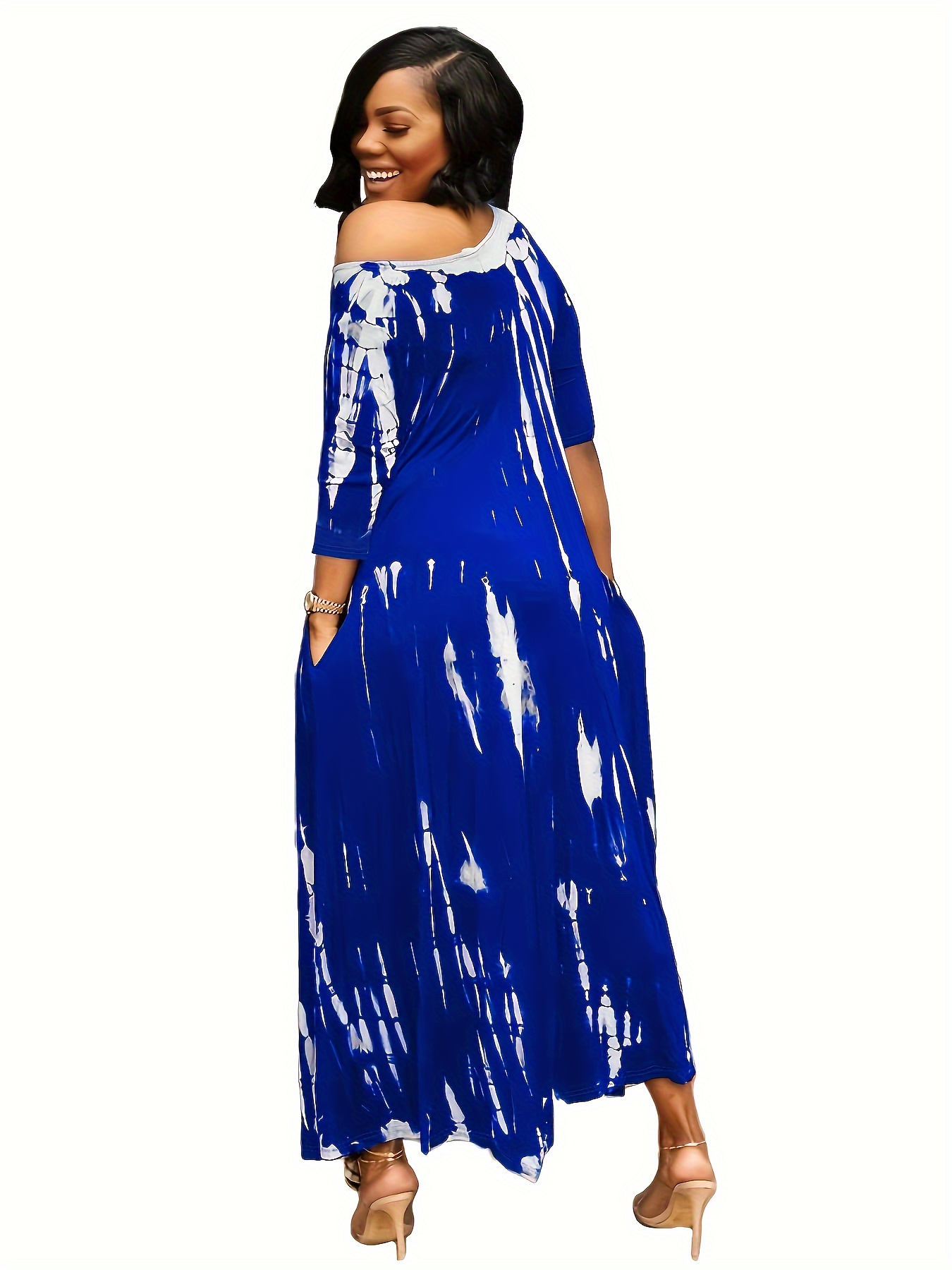 plus size tie dye loose dress elegant half sleeve split dress for spring summer womens plus size clothing details 2