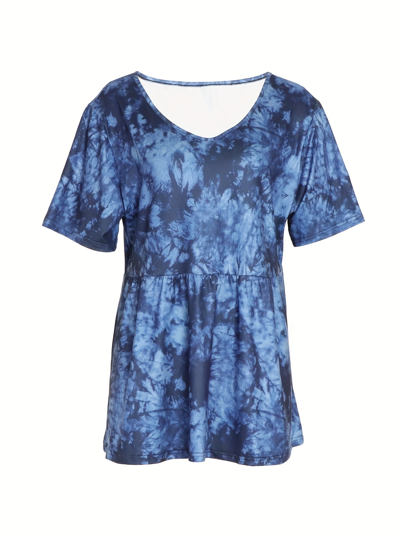 Plus Size Tie Dye Print T-Shirt, Casual V Neck Short Sleeve T-Shirt, Women s Plus Size Clothing details 2