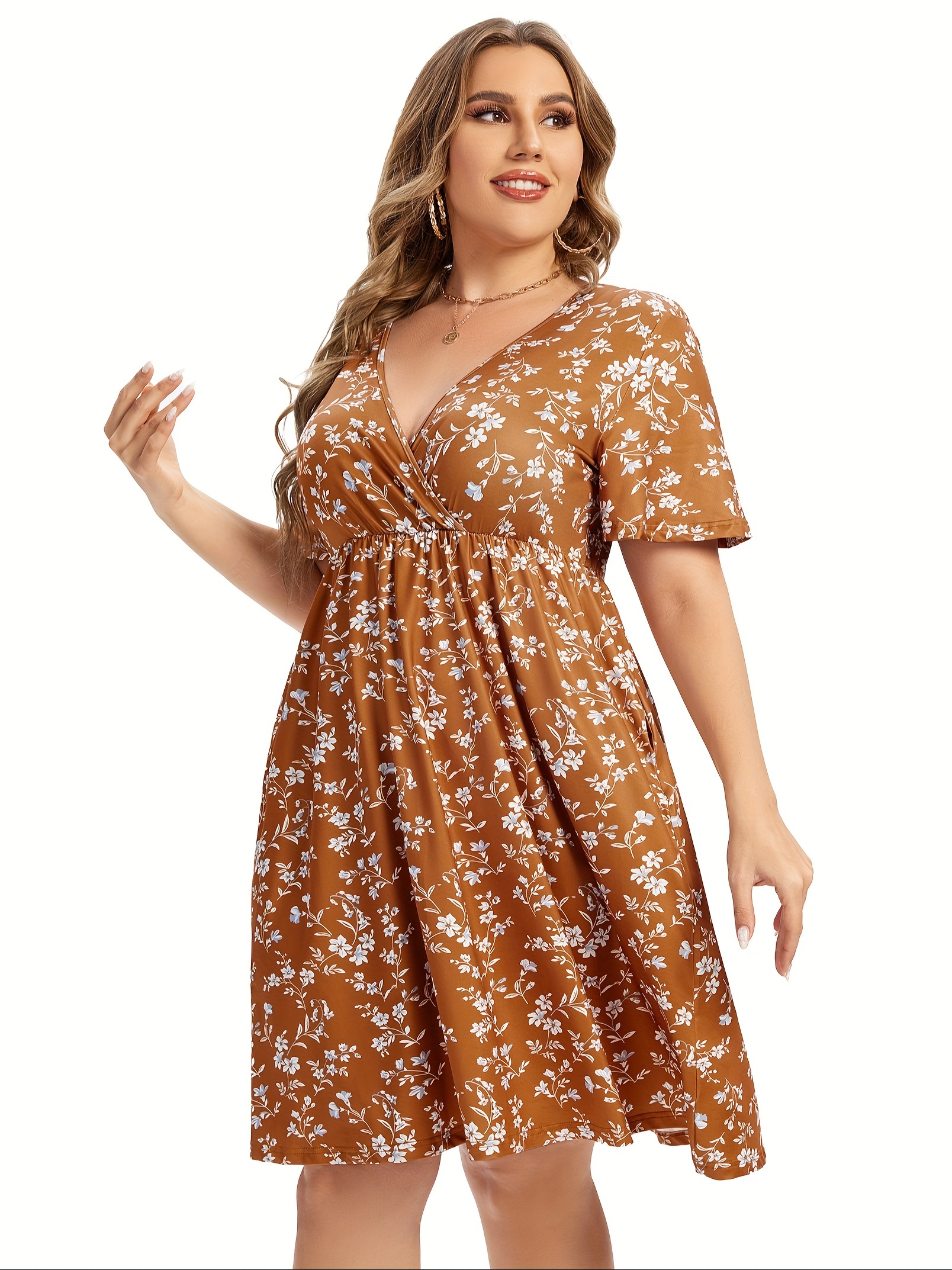 womens v neck a line knee length wrap swing dresses plus size a line party mini dress details 33