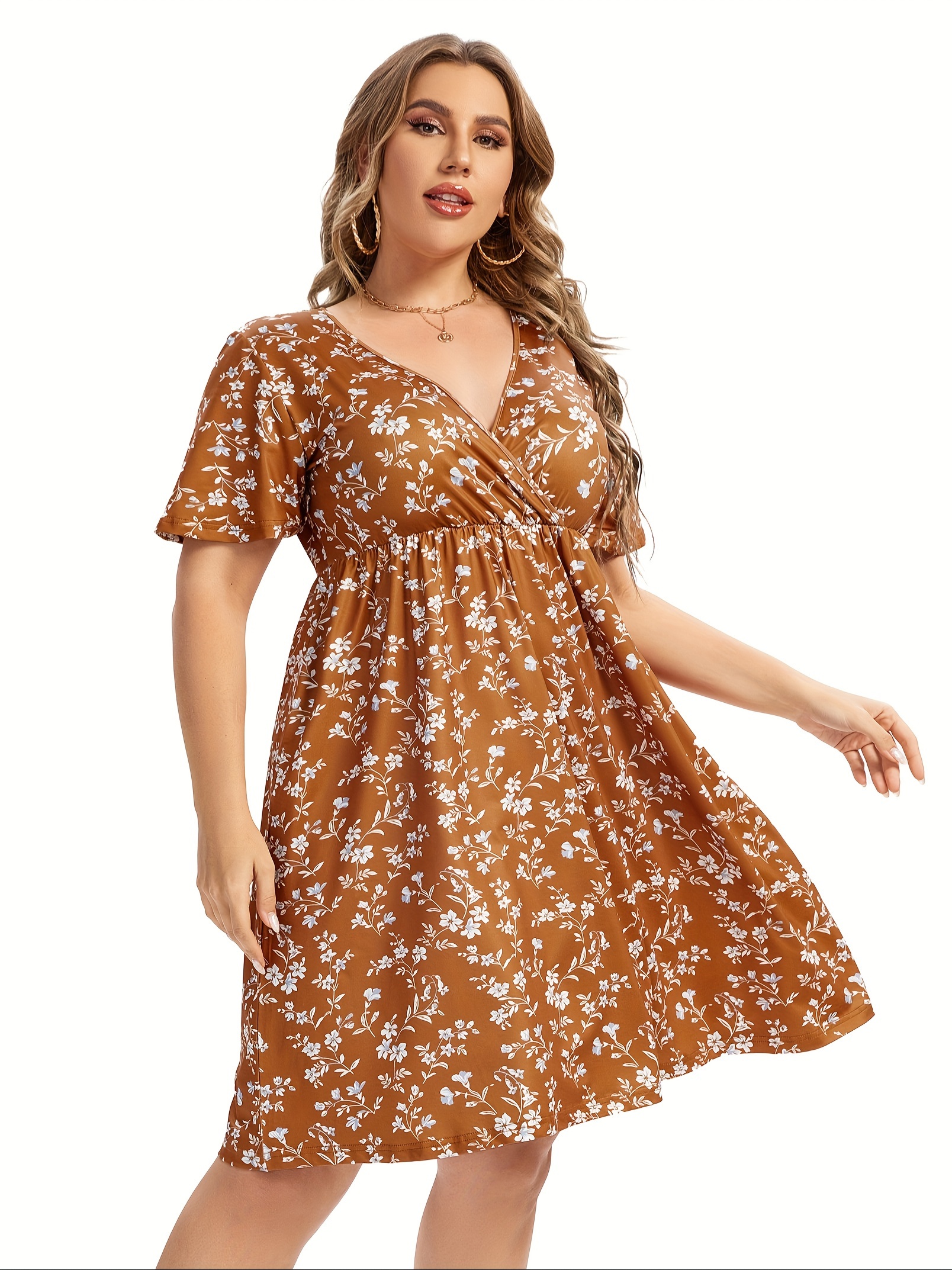 womens v neck a line knee length wrap swing dresses plus size a line party mini dress details 34