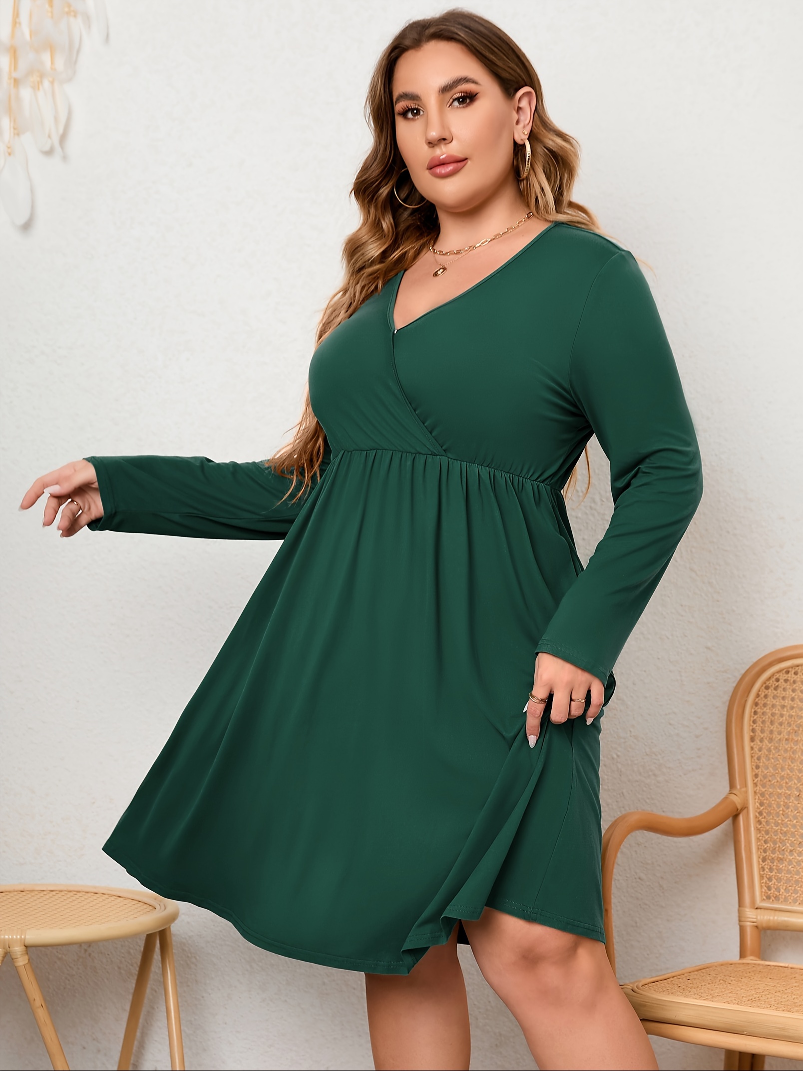 womens v neck a line knee length wrap swing dresses plus size a line party mini dress details 56