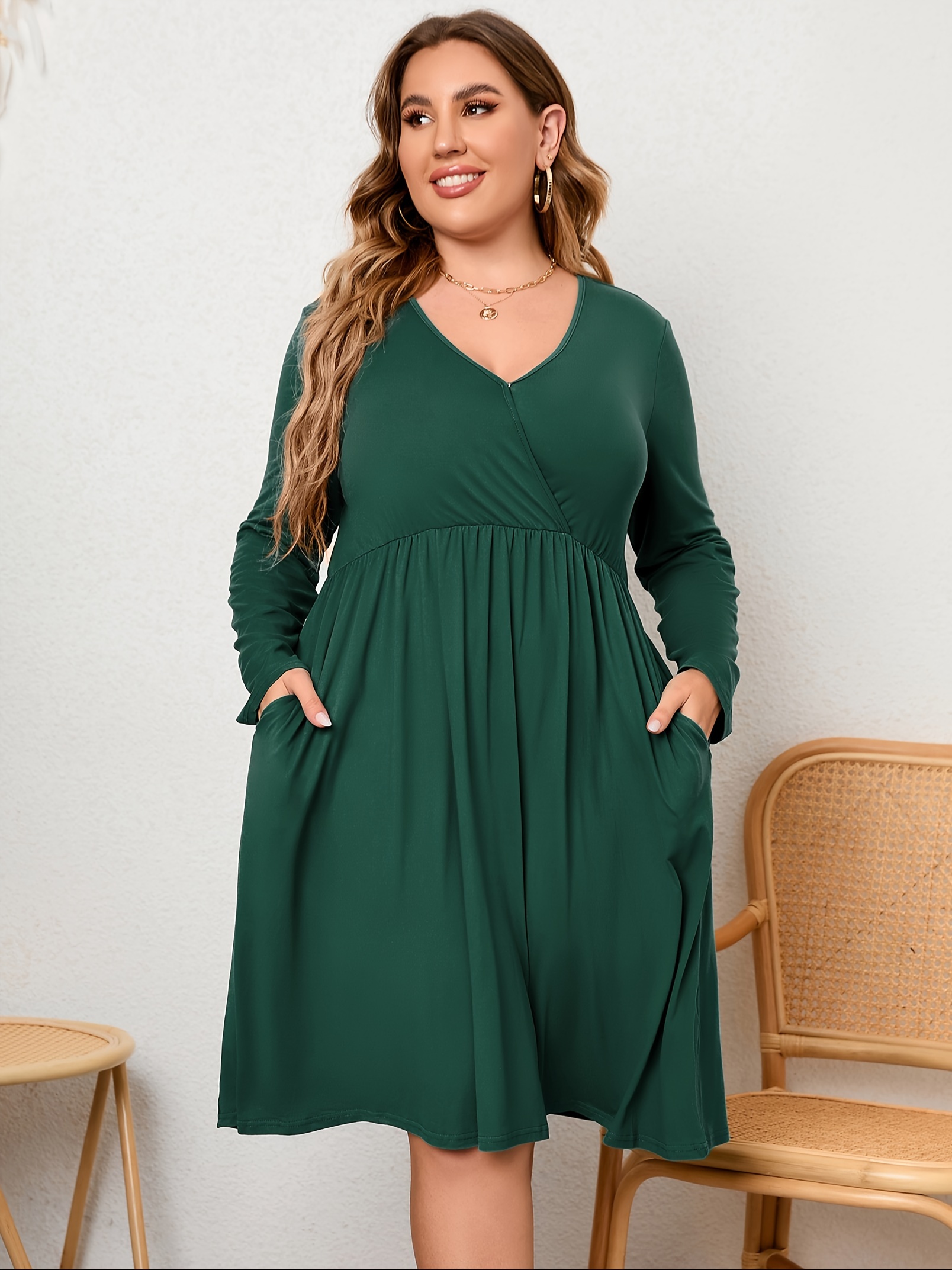 womens v neck a line knee length wrap swing dresses plus size a line party mini dress details 58