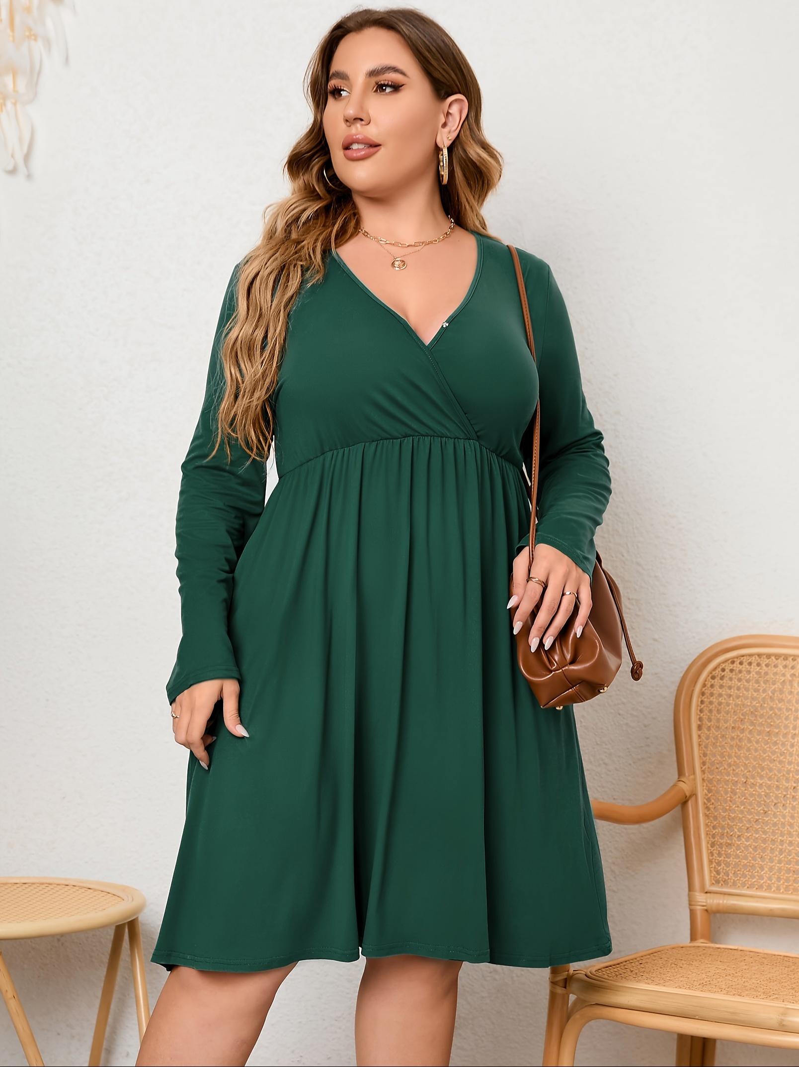 womens v neck a line knee length wrap swing dresses plus size a line party mini dress details 60