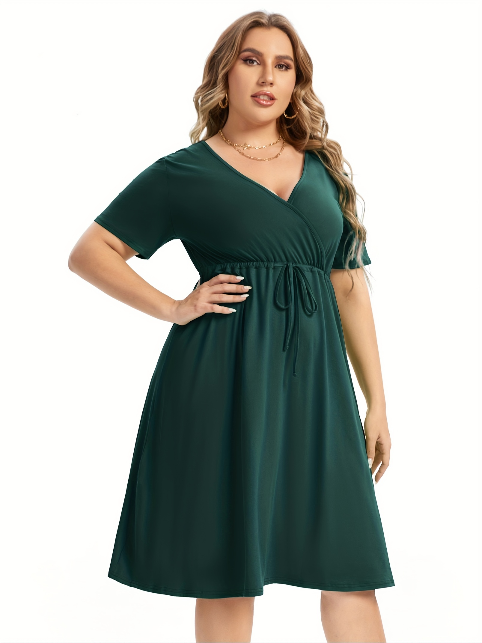 womens v neck a line knee length wrap swing dresses plus size a line party mini dress details 70