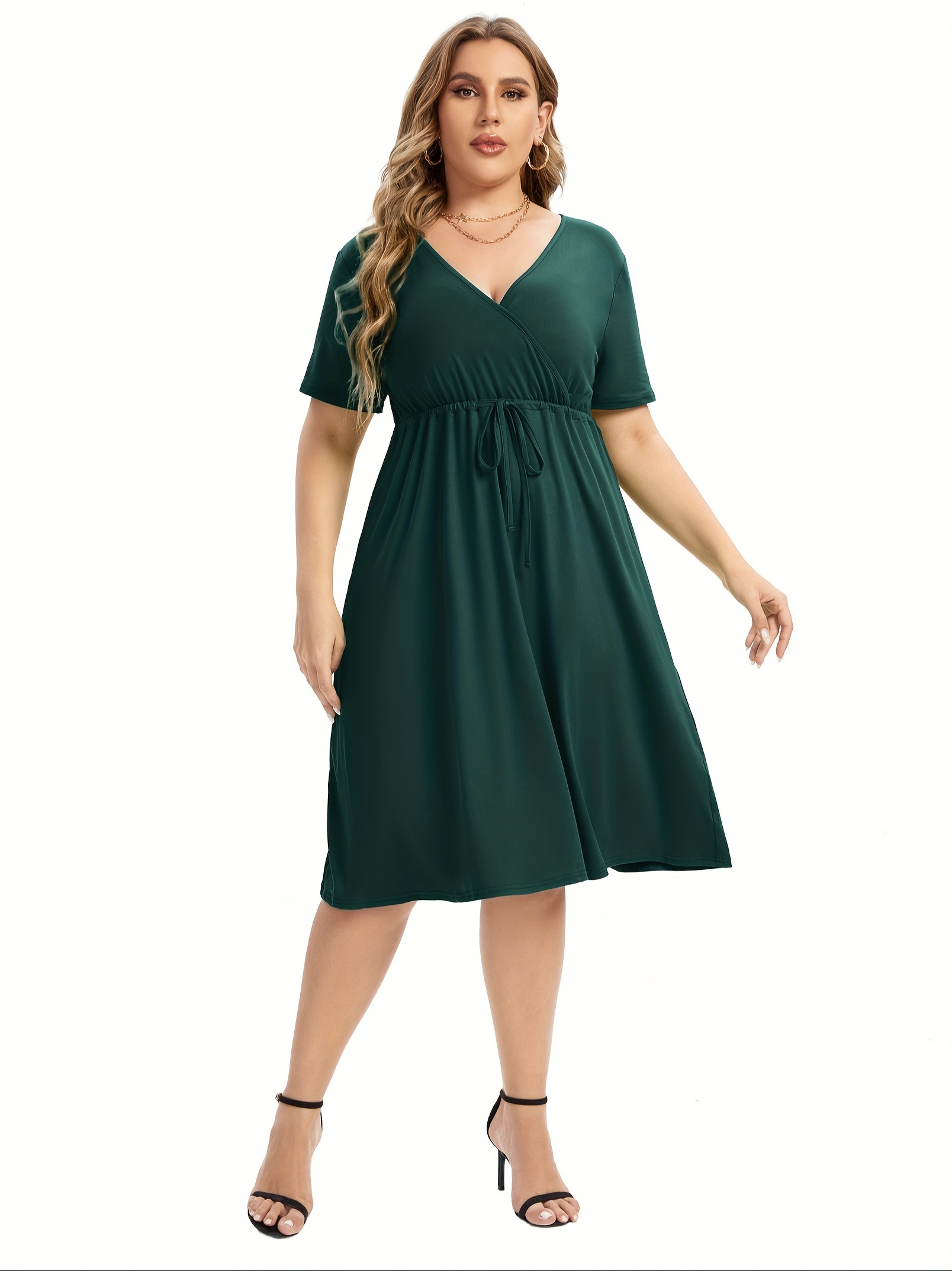 womens v neck a line knee length wrap swing dresses plus size a line party mini dress details 71