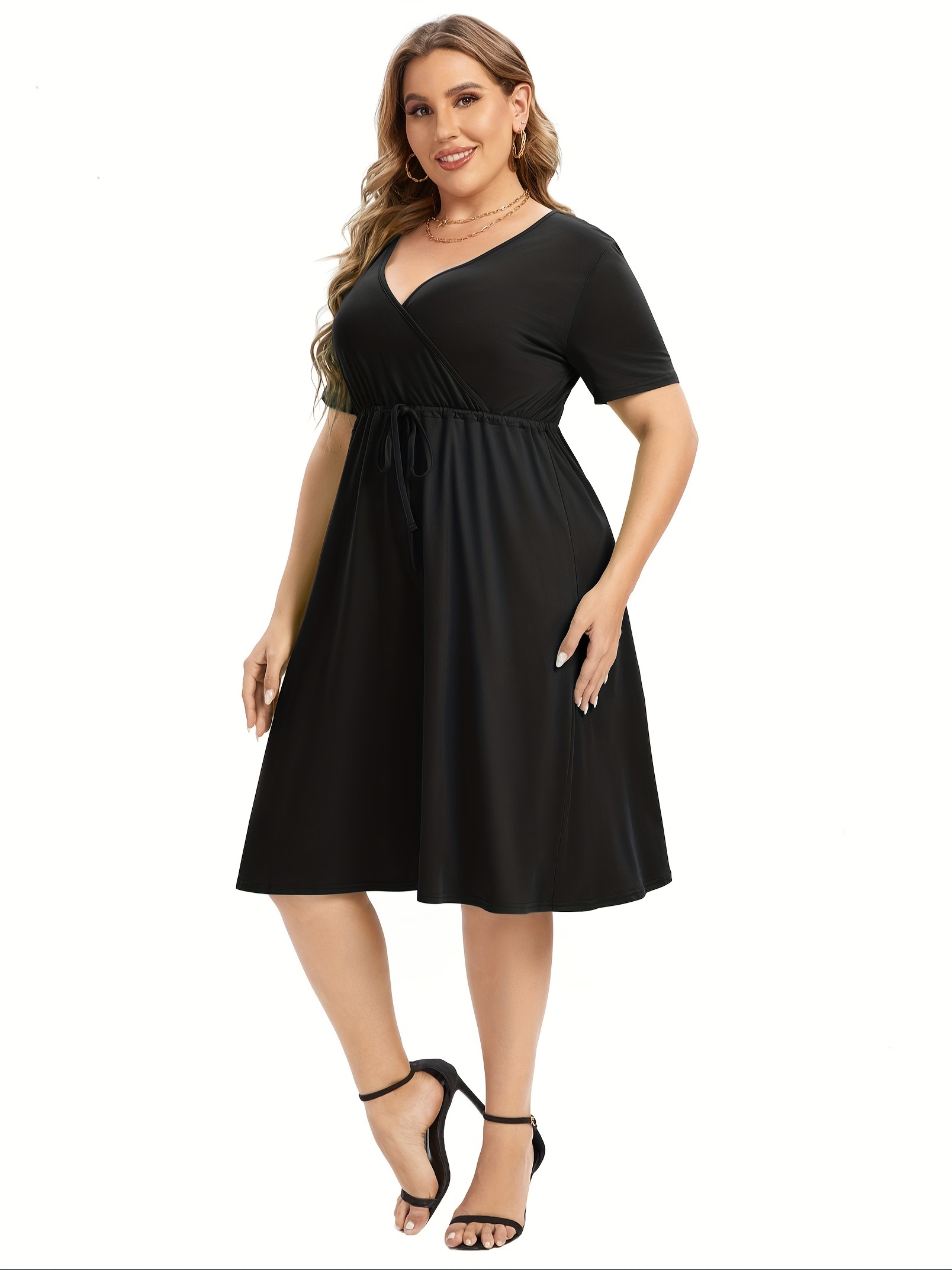 womens v neck a line knee length wrap swing dresses plus size a line party mini dress details 72