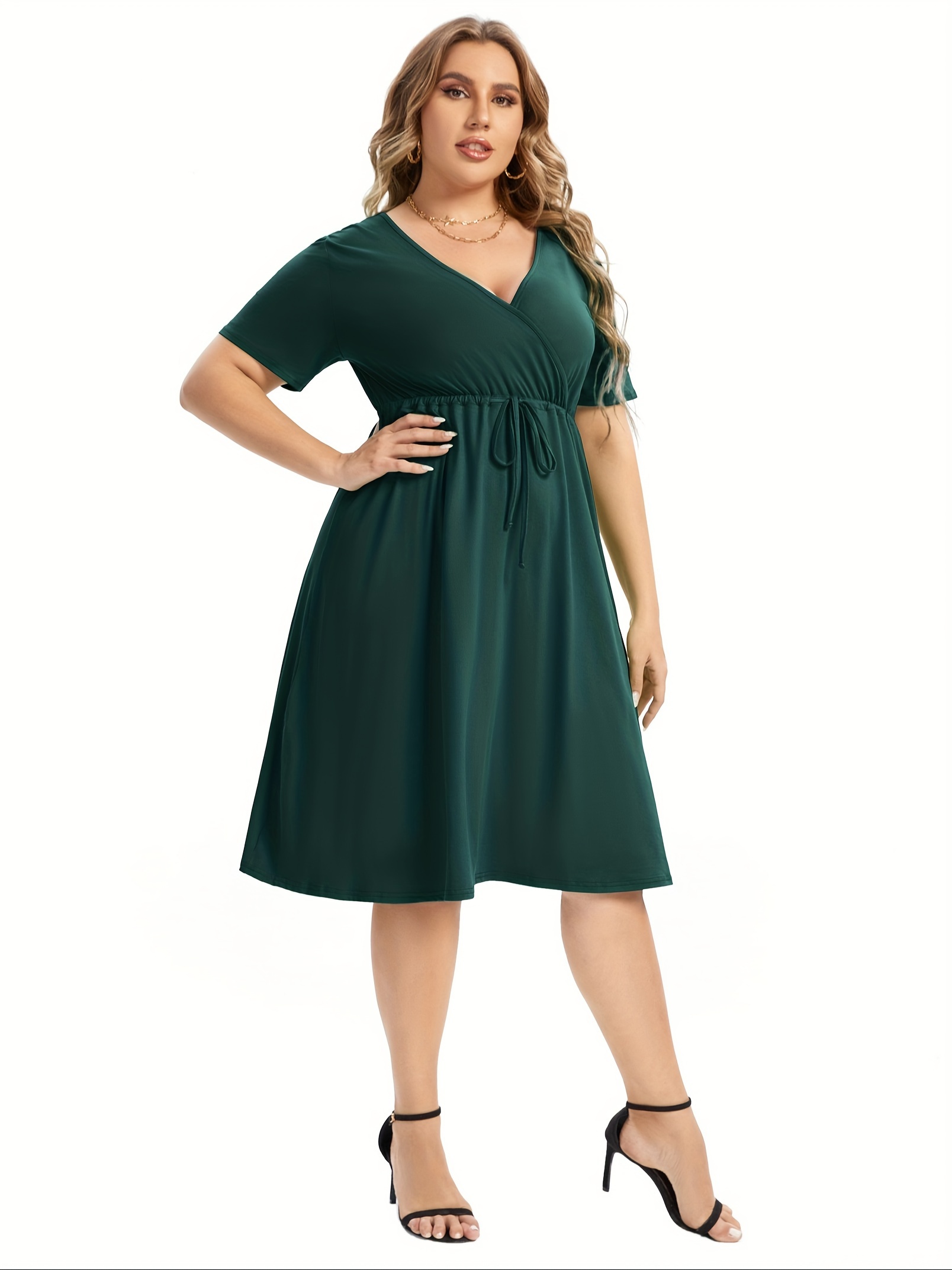 womens v neck a line knee length wrap swing dresses plus size a line party mini dress details 76