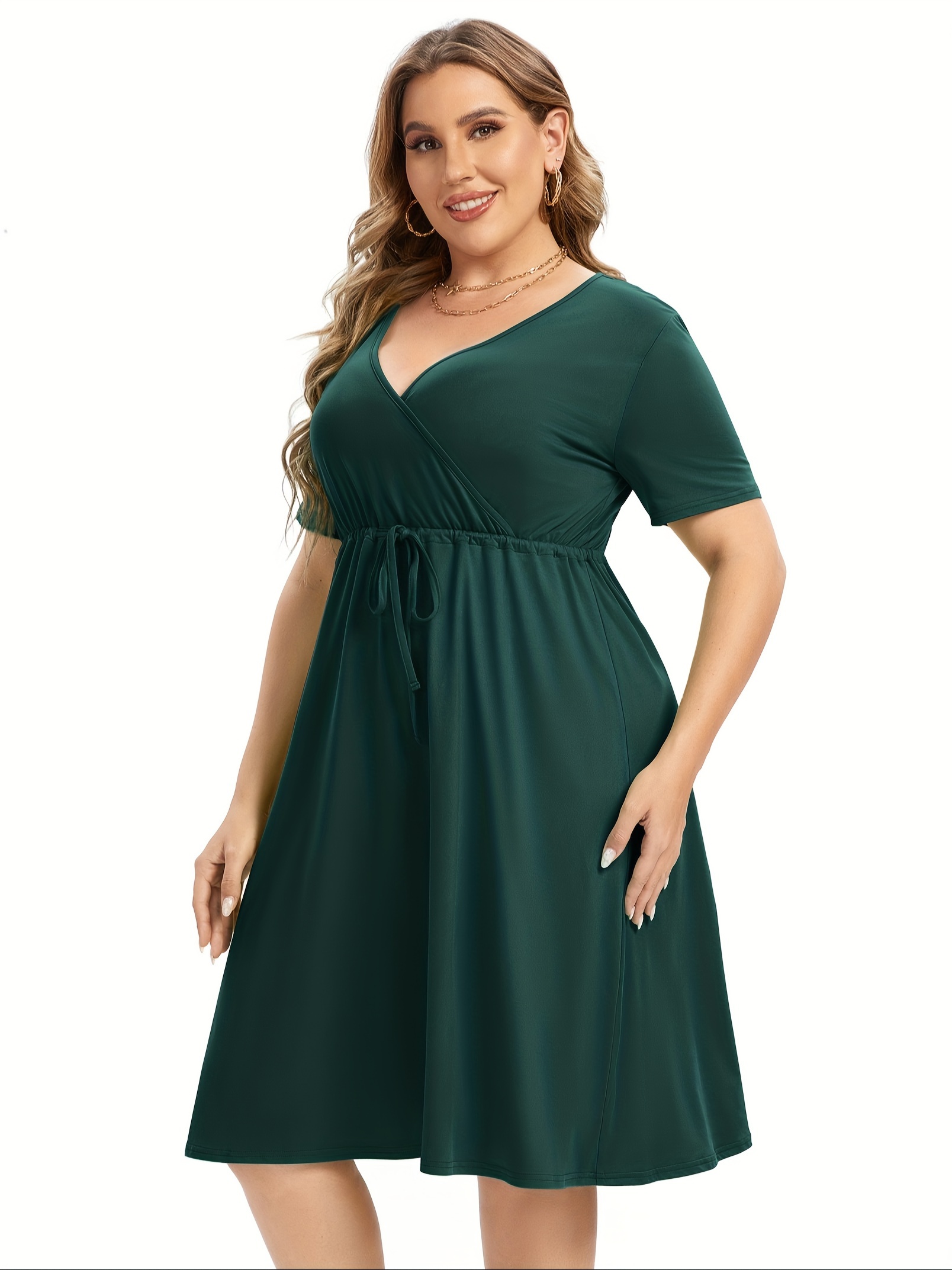 womens v neck a line knee length wrap swing dresses plus size a line party mini dress details 77