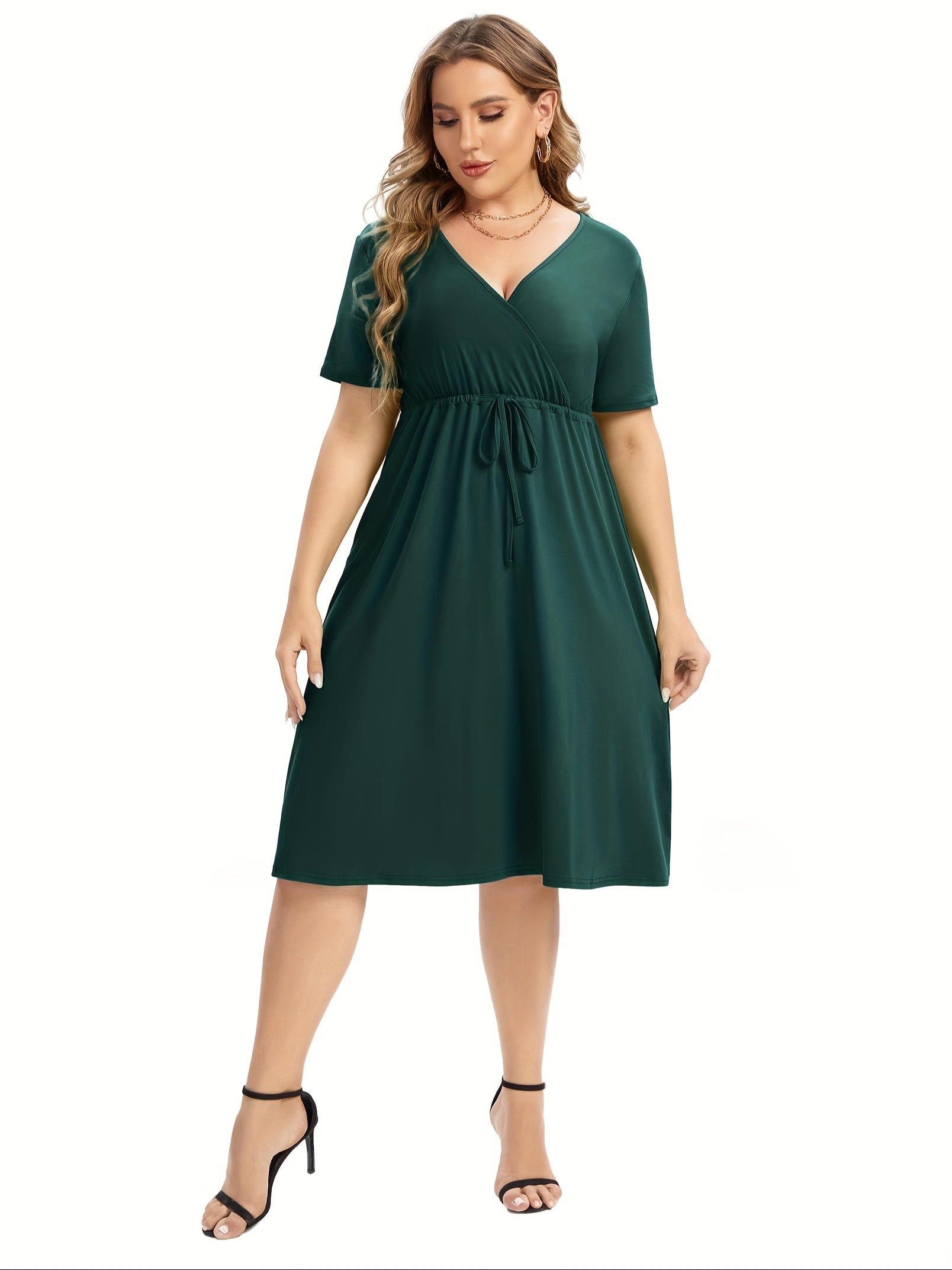 womens v neck a line knee length wrap swing dresses plus size a line party mini dress details 79