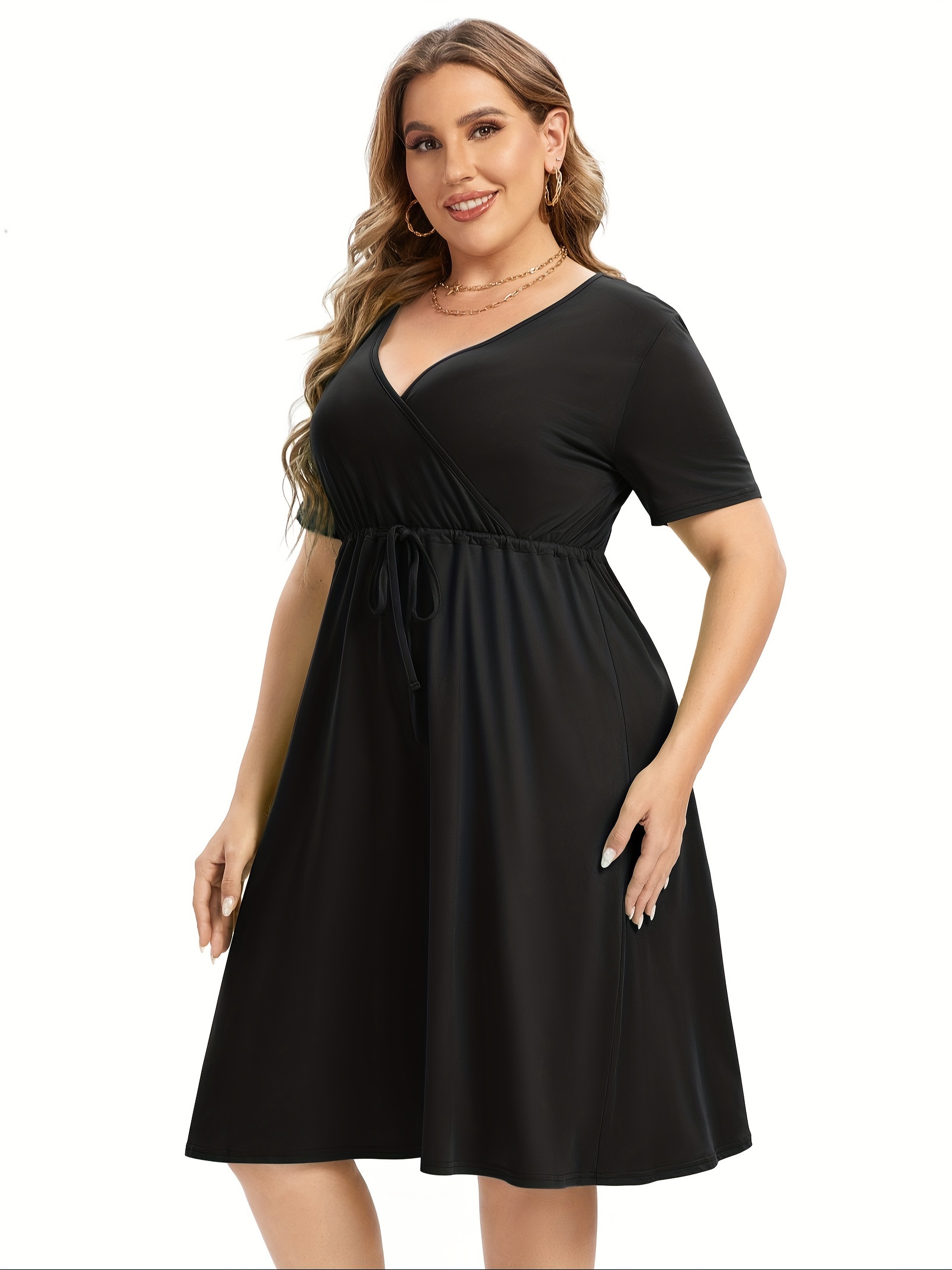 womens v neck a line knee length wrap swing dresses plus size a line party mini dress details 80