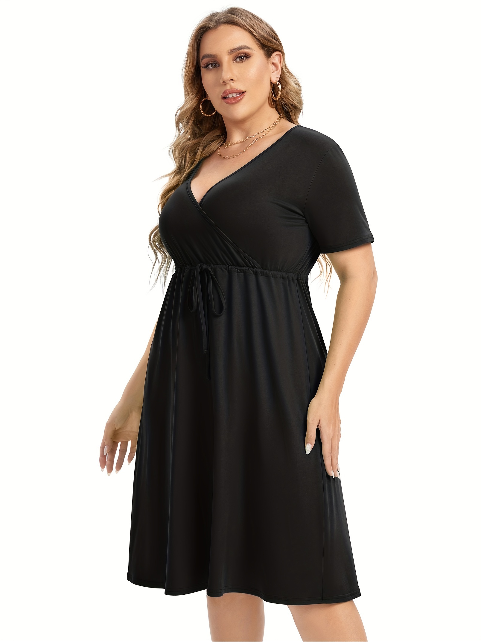 womens v neck a line knee length wrap swing dresses plus size a line party mini dress details 86