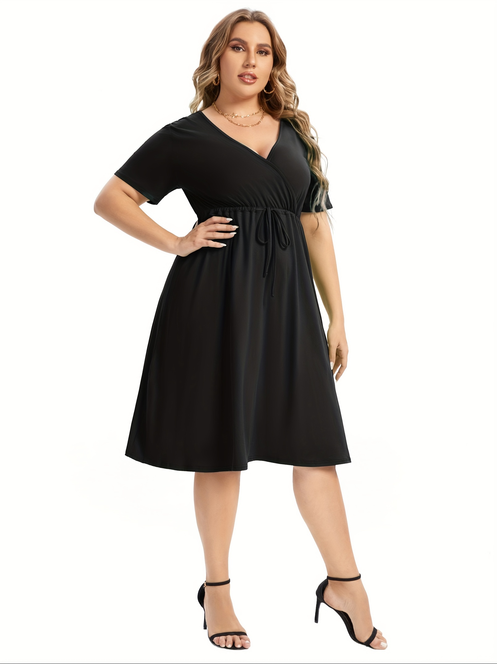 womens v neck a line knee length wrap swing dresses plus size a line party mini dress details 89