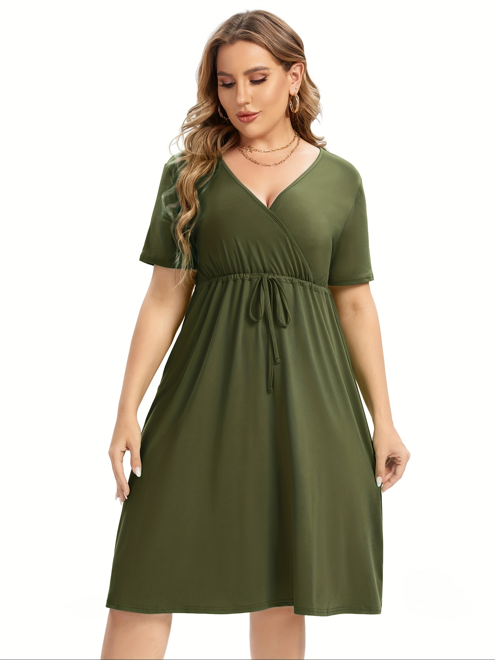 womens v neck a line knee length wrap swing dresses plus size a line party mini dress details 90