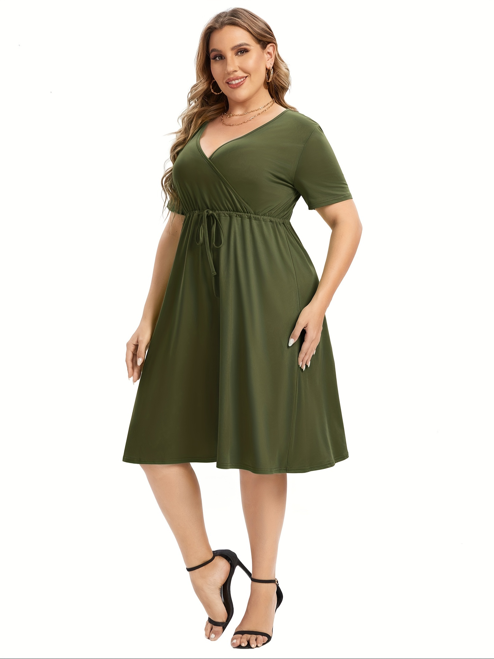 womens v neck a line knee length wrap swing dresses plus size a line party mini dress details 91