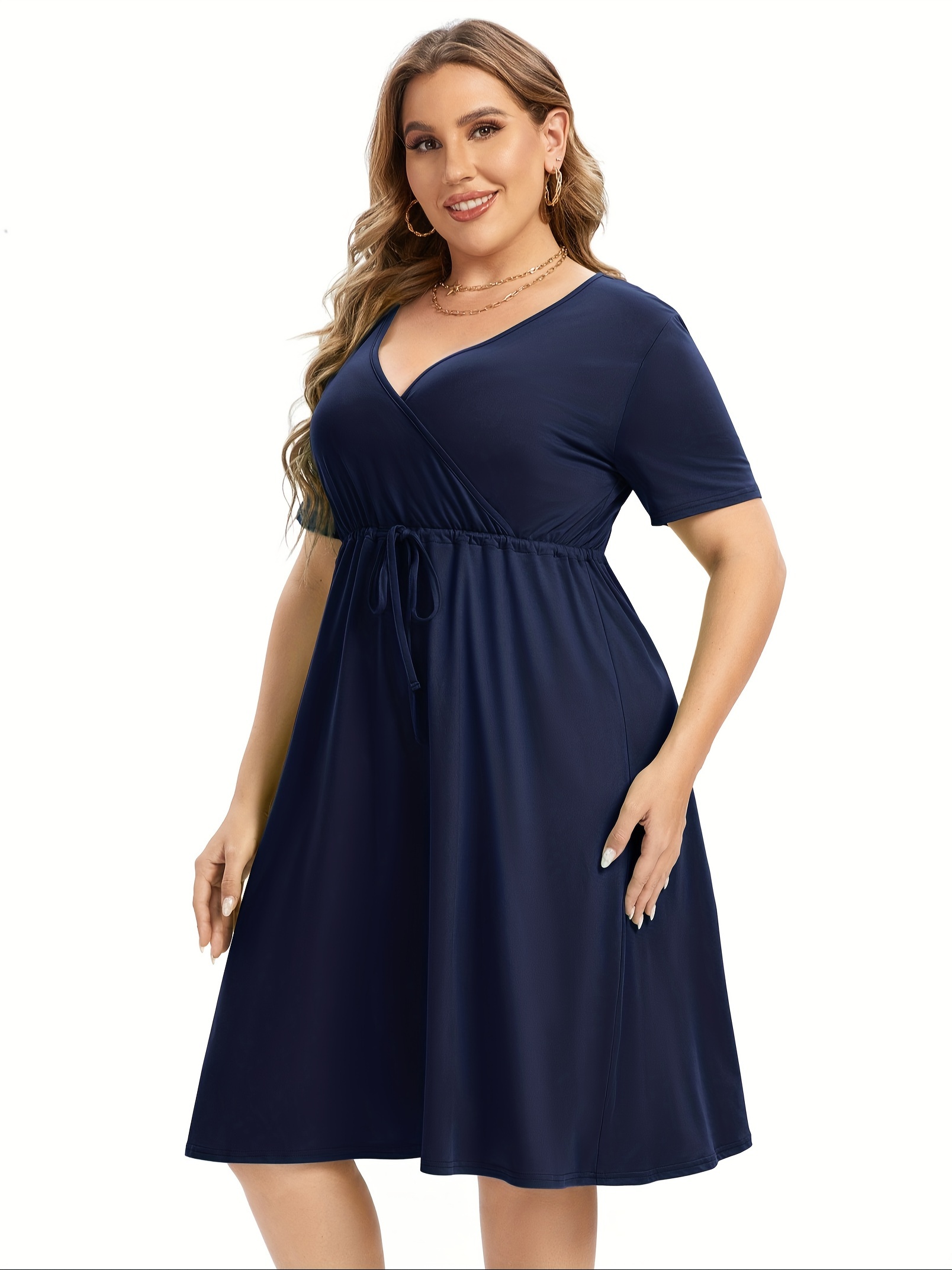 womens v neck a line knee length wrap swing dresses plus size a line party mini dress details 100