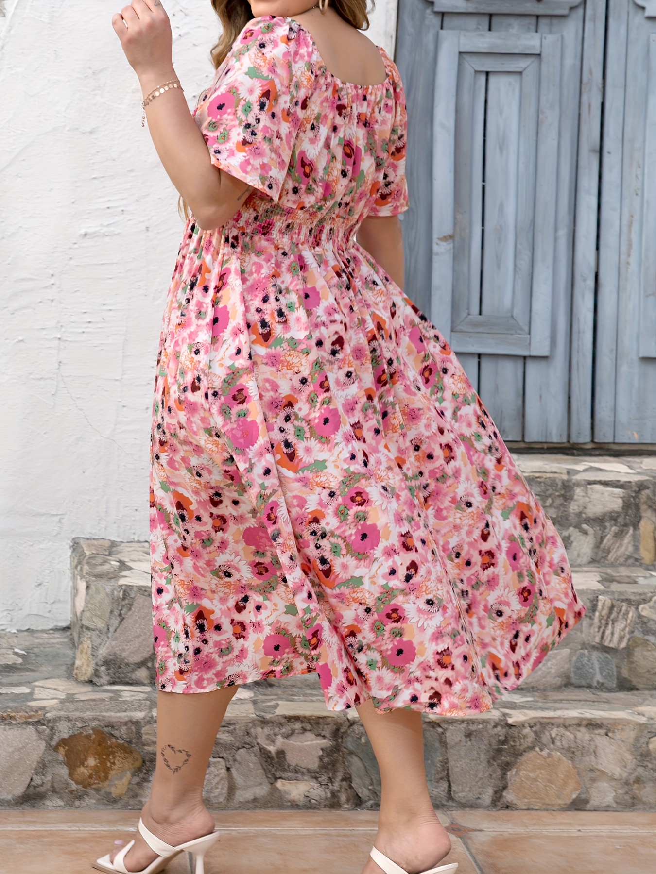 plus size elegant dress spring summer vacation floral style casual everyday dress details 2