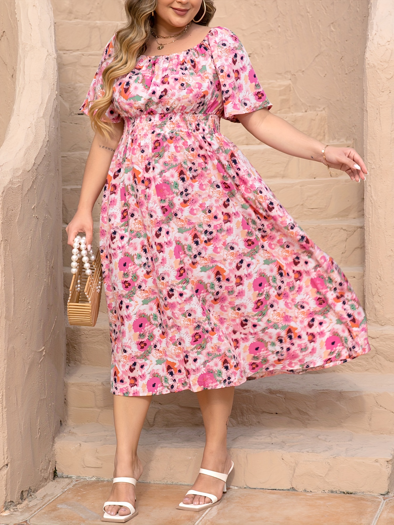 plus size elegant dress spring summer vacation floral style casual everyday dress details 4