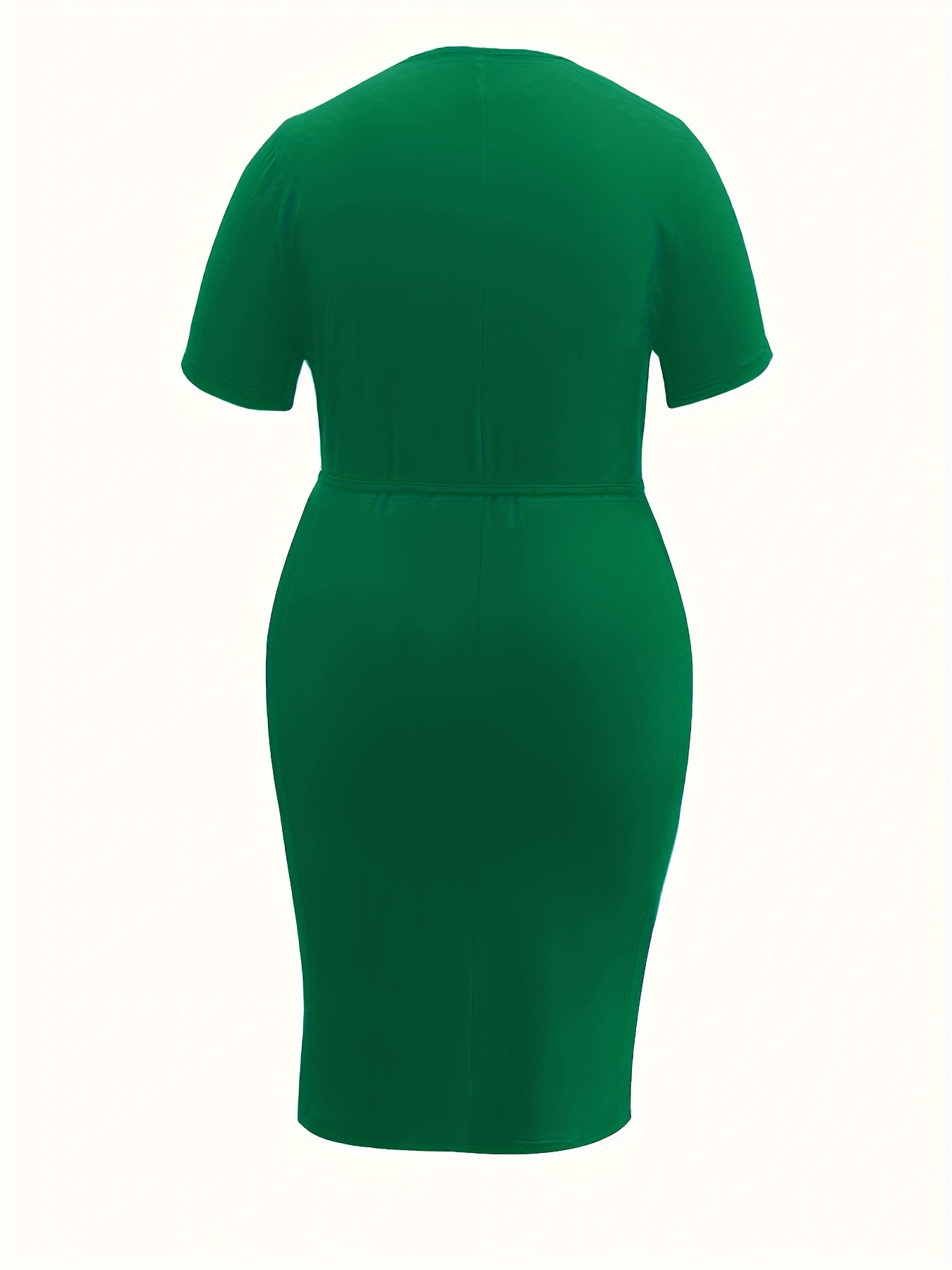 plus size solid split bodycon dress casual short sleeve crew neck belted dress for spring summer womens plus size clothing details 1