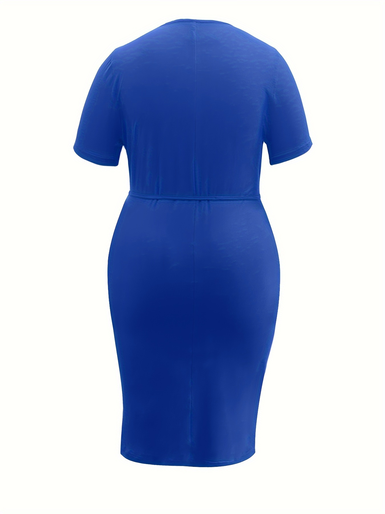 plus size solid split bodycon dress casual short sleeve crew neck belted dress for spring summer womens plus size clothing details 4